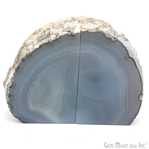 Large Geode Bookend. Black Agate Bookend Pair. (1.8lbs, 4-5"inch). Mineral Rock Formation, Healing Energy Crystal, Home Decor. *Ships Free