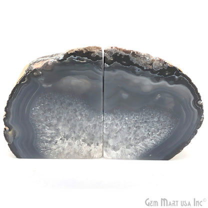 Large Geode Bookend. Black Agate Bookend Pair. (3lbs, 5-6"inch). Mineral Rock Formation, Healing Energy Crystal, Home Decor. *Ships Free