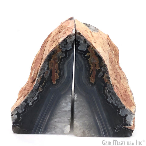 Large Geode Bookend. Black Agate Bookend Pair. (3lbs, 5-6"inch). Mineral Rock Formation, Healing Energy Crystal, Home Decor. *Ships Free