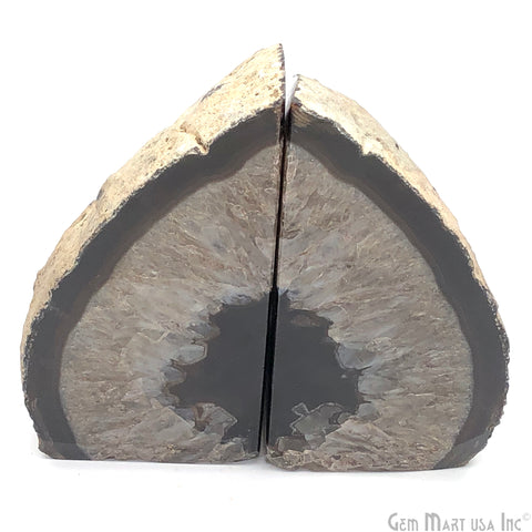 Large Geode Bookend. Black Agate Bookend Pair. (3.3lbs, 4-5"inch). Mineral Rock Formation, Healing Energy Crystal, Home Decor. *Ships Free
