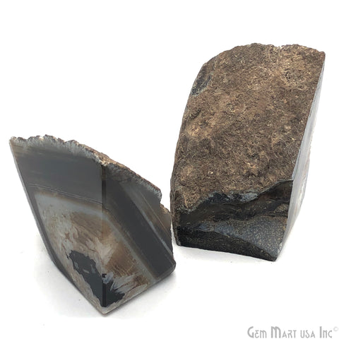 Large Geode Bookend. Black Agate Bookend Pair. (2lbs, 4-5"inch). Mineral Rock Formation, Healing Energy Crystal, Home Decor. *Ships Free