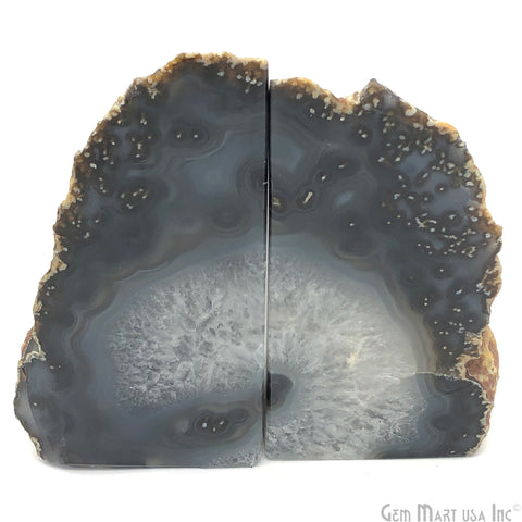 Large Geode Bookend. Black Agate Bookend Pair. (3.1lbs, 5-6"inch). Mineral Rock Formation, Healing Energy Crystal, Home Decor. *Ships Free