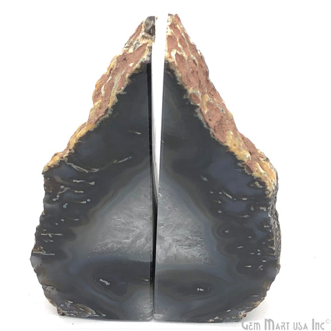 Large Geode Bookend. Black Agate Bookend Pair. (3.1lbs, 5-6"inch). Mineral Rock Formation, Healing Energy Crystal, Home Decor. *Ships Free