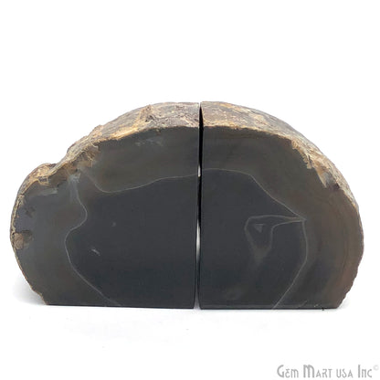 Large Geode Bookend. Black Agate Bookend Pair. (3lbs, 5-6"inch). Mineral Rock Formation, Healing Energy Crystal, Home Decor. *Ships Free