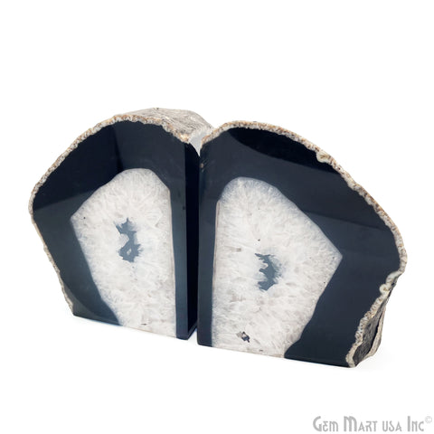 Large Geode Bookend. Black Agate Bookend Pair. (3.58lbs, 5-6inch). Mineral Rock Formation, Healing Energy Crystal, Home Decor. *Ships Free