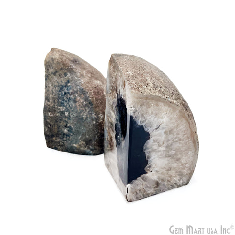 Large Geode Bookend. Black Agate Bookend Pair. (3.89lbs, 5-6inch). Mineral Rock Formation, Healing Energy Crystal, Home Decor. *Ships Free