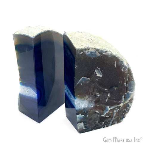 Large Geode Bookend. Blue Agate Bookend Pair. (4.26lbs, 5-6inch). Mineral Rock Formation, Healing Energy Crystal, Home Decor. *Ships Free