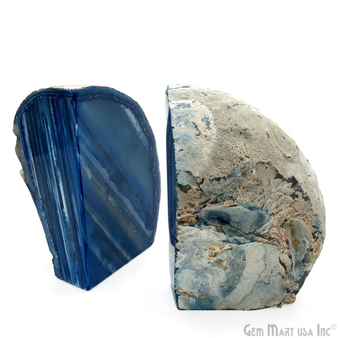 Large Geode Bookend. Blue Agate Bookend Pair. (3.57lbs, 6-7inch). Mineral Rock Formation, Healing Energy Crystal, Home Decor. *Ships Free