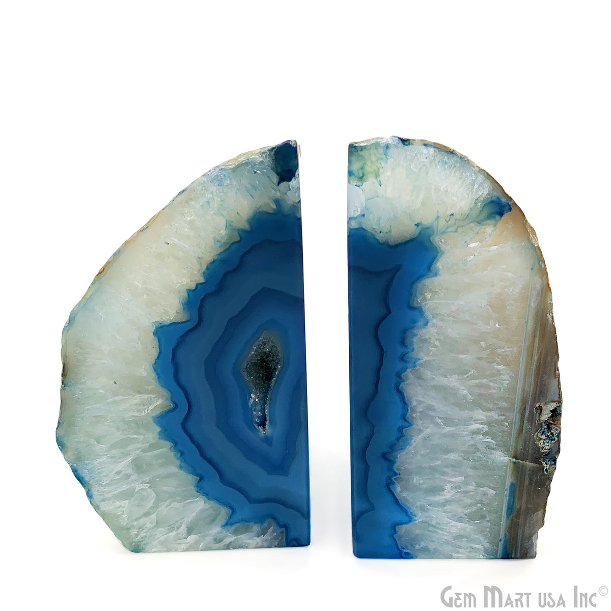 Large Geode Bookend. Blue Agate Bookend Pair. (3.4lbs, 3-4inch). Mineral Rock Formation, Healing Energy Crystal, Home Decor. *Ships Free