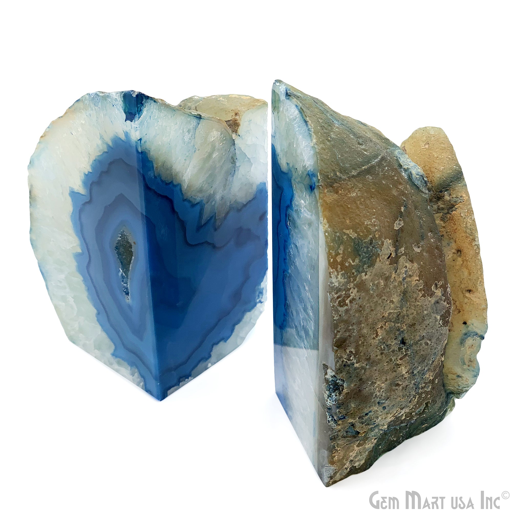 Large Geode Bookend. Blue Agate Bookend Pair. (3.4lbs, 3-4inch). Mineral Rock Formation, Healing Energy Crystal, Home Decor. *Ships Free