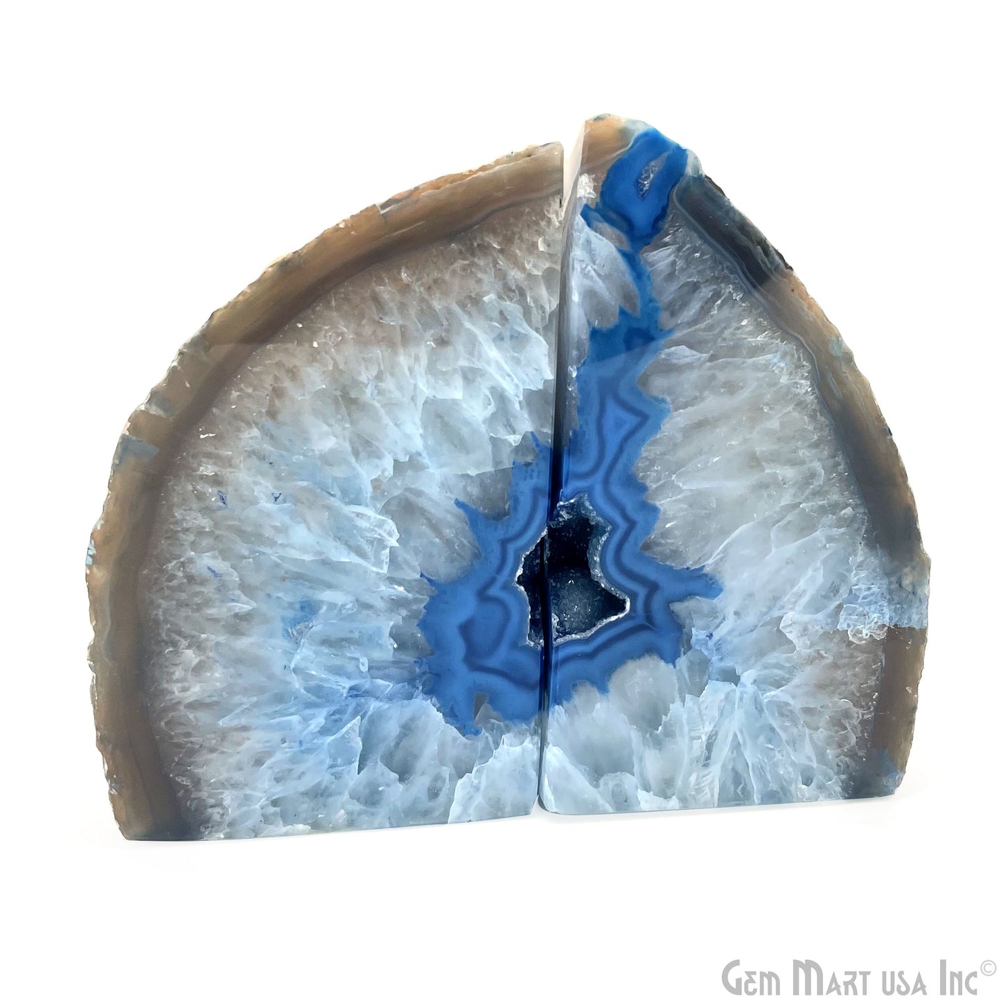 Large Geode Bookend. Blue Agate Bookend Pair. (2.91lbs, 5-6"inch). Mineral Rock Formation, Healing Energy Crystal, Home Decor. *Ships Free