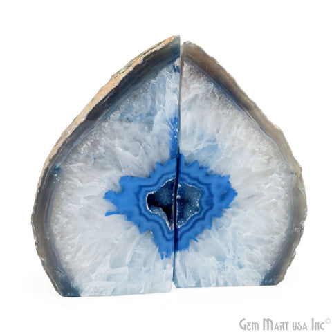 Large Geode Bookend. Blue Agate Bookend Pair. (2.91lbs, 5-6"inch). Mineral Rock Formation, Healing Energy Crystal, Home Decor. *Ships Free