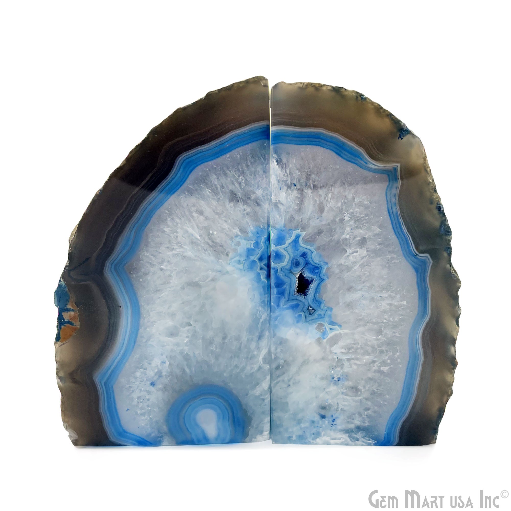 Large Geode Bookend. Blue Agate Bookend Pair. (3.03lbs, 5-6"inch). Mineral Rock Formation, Healing Energy Crystal, Home Decor. *Ships Free