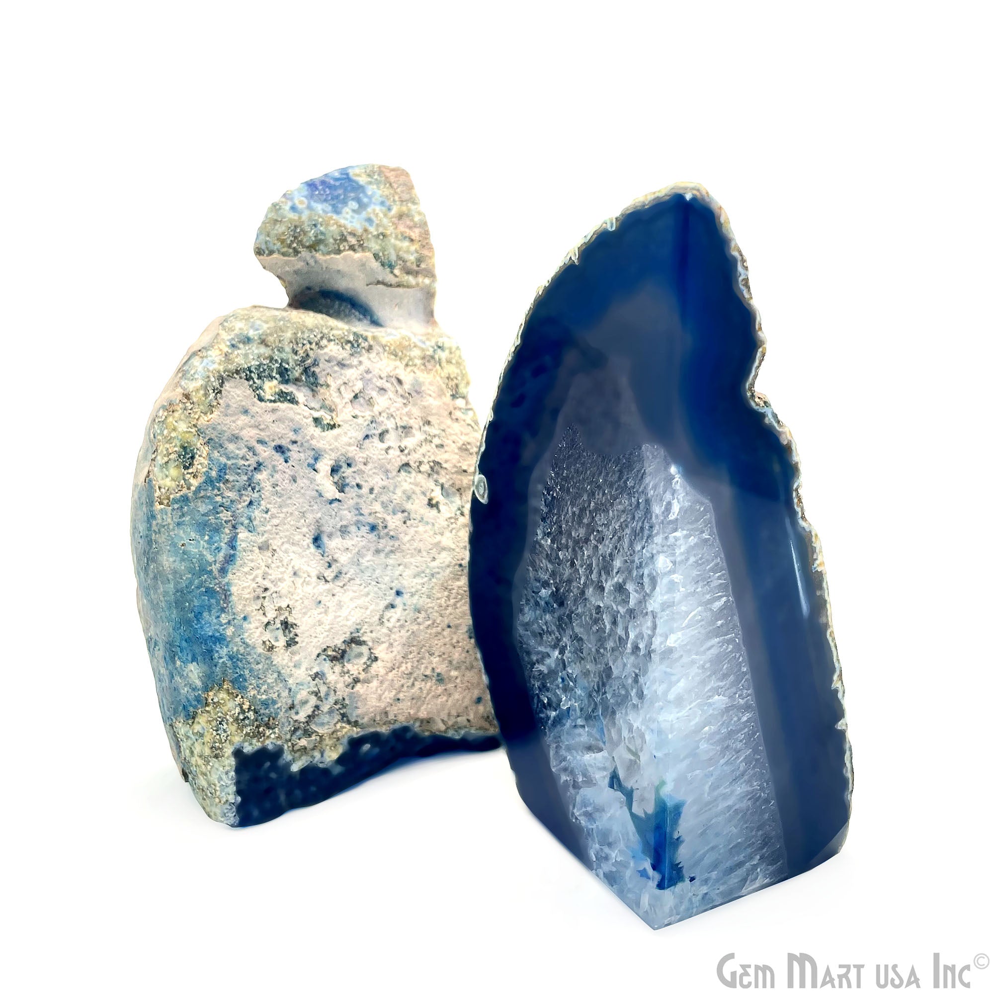 Large Geode Bookend. Blue Agate Bookend Pair. (2.03lbs, 5-6"inch). Mineral Rock Formation, Healing Energy Crystal, Home Decor. *Ships Free