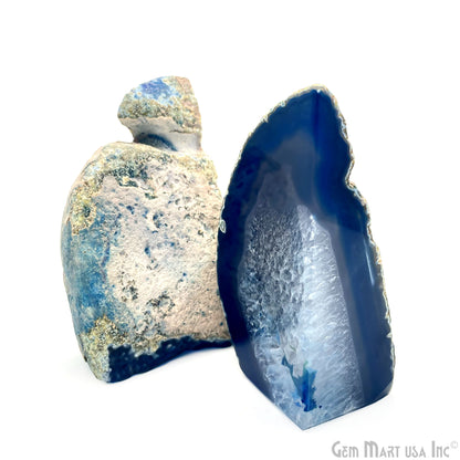 Large Geode Bookend. Blue Agate Bookend Pair. (2.03lbs, 5-6"inch). Mineral Rock Formation, Healing Energy Crystal, Home Decor. *Ships Free