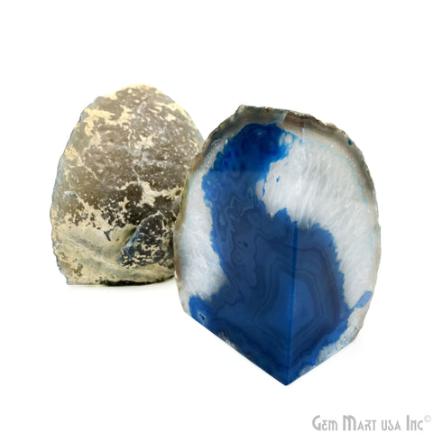 Large Geode Bookend. Blue Agate Bookend Pair. (2.83lbs, 5-6"inch). Mineral Rock Formation, Healing Energy Crystal, Home Decor. *Ships Free