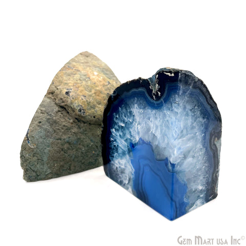 Large Geode Bookend. Blue Agate Bookend Pair. (2.29lbs, 6-7"inch). Mineral Rock Formation, Healing Energy Crystal, Home Decor. *Ships Free