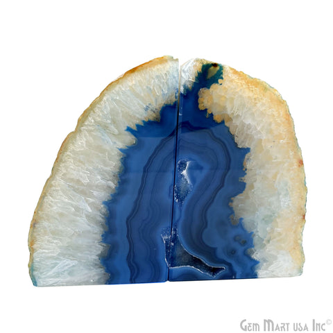 Large Geode Bookend. Blue Agate Bookend Pair. (3.33lbs, 6-7"inch). Mineral Rock Formation, Healing Energy Crystal, Home Decor. *Ships Free