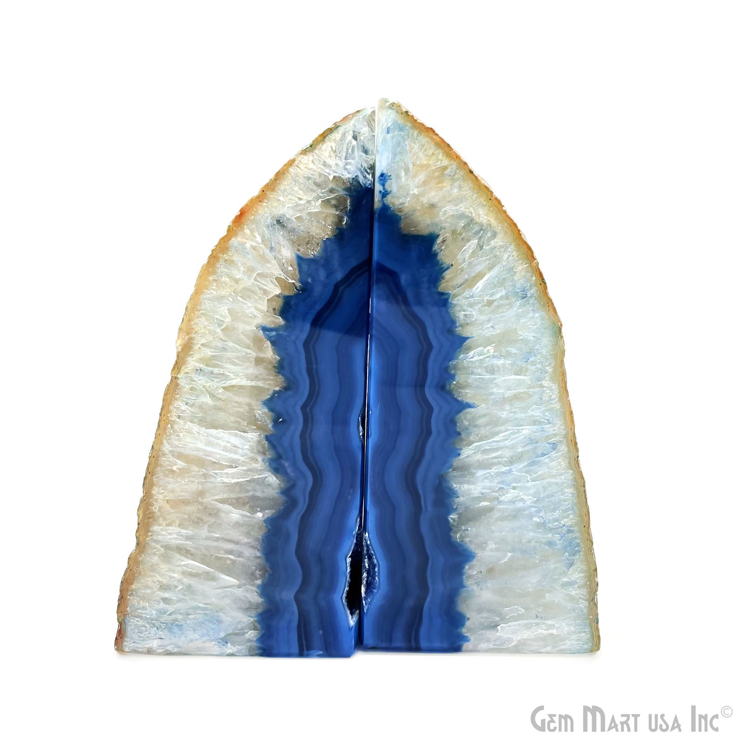 Large Geode Bookend. Blue Agate Bookend Pair. (3.33lbs, 6-7"inch). Mineral Rock Formation, Healing Energy Crystal, Home Decor. *Ships Free