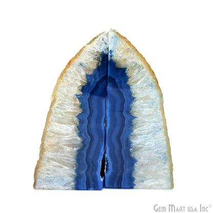 Large Geode Bookend. Blue Agate Bookend Pair. (3.33lbs, 6-7"inch). Mineral Rock Formation, Healing Energy Crystal, Home Decor. *Ships Free