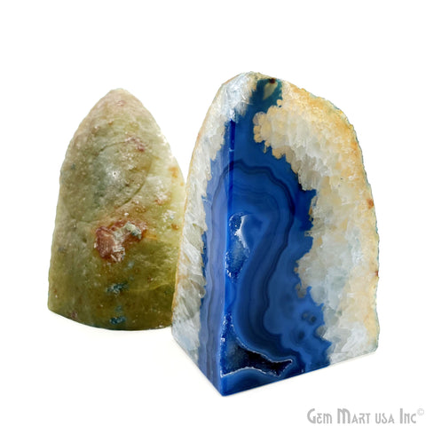 Large Geode Bookend. Blue Agate Bookend Pair. (3.33lbs, 6-7"inch). Mineral Rock Formation, Healing Energy Crystal, Home Decor. *Ships Free