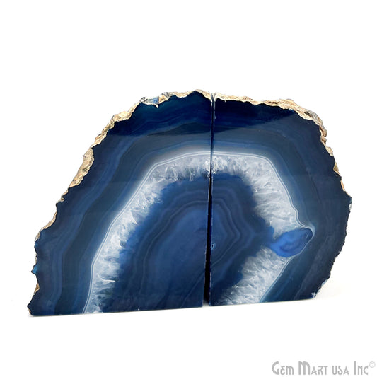 Large Geode Bookend. Blue Agate Bookend Pair. (2.98lbs, 5-6"inch). Mineral Rock Formation, Healing Energy Crystal, Home Decor. *Ships Free