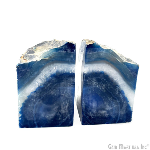 Large Geode Bookend. Blue Agate Bookend Pair. (2.98lbs, 5-6"inch). Mineral Rock Formation, Healing Energy Crystal, Home Decor. *Ships Free