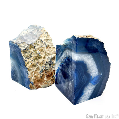 Large Geode Bookend. Blue Agate Bookend Pair. (2.98lbs, 5-6"inch). Mineral Rock Formation, Healing Energy Crystal, Home Decor. *Ships Free