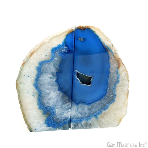 Large Geode Bookend. Blue Agate Bookend Pair. (2.58lbs, 4-5"inch). Mineral Rock Formation, Healing Energy Crystal, Home Decor. *Ships Free
