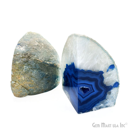 Large Geode Bookend. Blue Agate Bookend Pair. (3.38lbs, 6-7"inch). Mineral Rock Formation, Healing Energy Crystal, Home Decor. *Ships Free