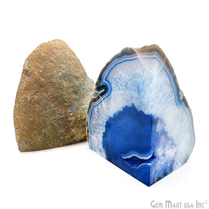 Large Geode Bookend. Blue Agate Bookend Pair. (3.1lbs, 6-7"inch). Mineral Rock Formation, Healing Energy Crystal, Home Decor. *Ships Free