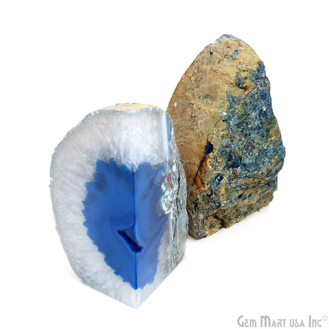 Large Geode Bookend. Blue Agate Bookend Pair. (3.25lbs, 4-5"inch). Mineral Rock Formation, Healing Energy Crystal, Home Decor. *Ships Free
