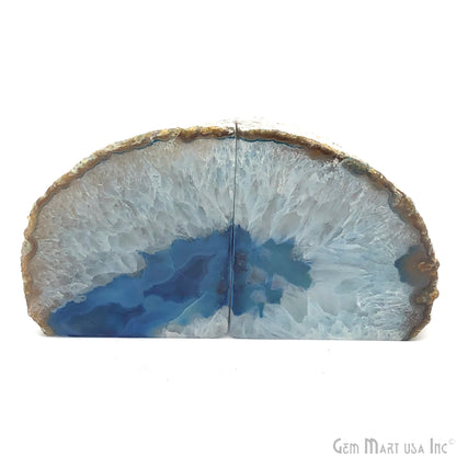 Large Geode Bookend. Blue Agate Bookend Pair. (3.4lbs, 6-7"inch). Mineral Rock Formation, Healing Energy Crystal, Home Decor. *Ships Free