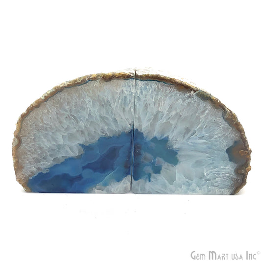 Large Geode Bookend. Blue Agate Bookend Pair. (3.4lbs, 6-7"inch). Mineral Rock Formation, Healing Energy Crystal, Home Decor. *Ships Free