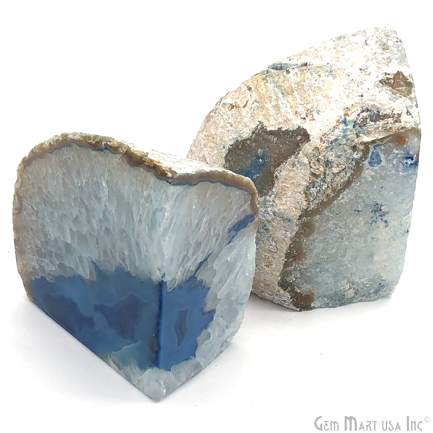 Large Geode Bookend. Blue Agate Bookend Pair. (3.4lbs, 6-7"inch). Mineral Rock Formation, Healing Energy Crystal, Home Decor. *Ships Free