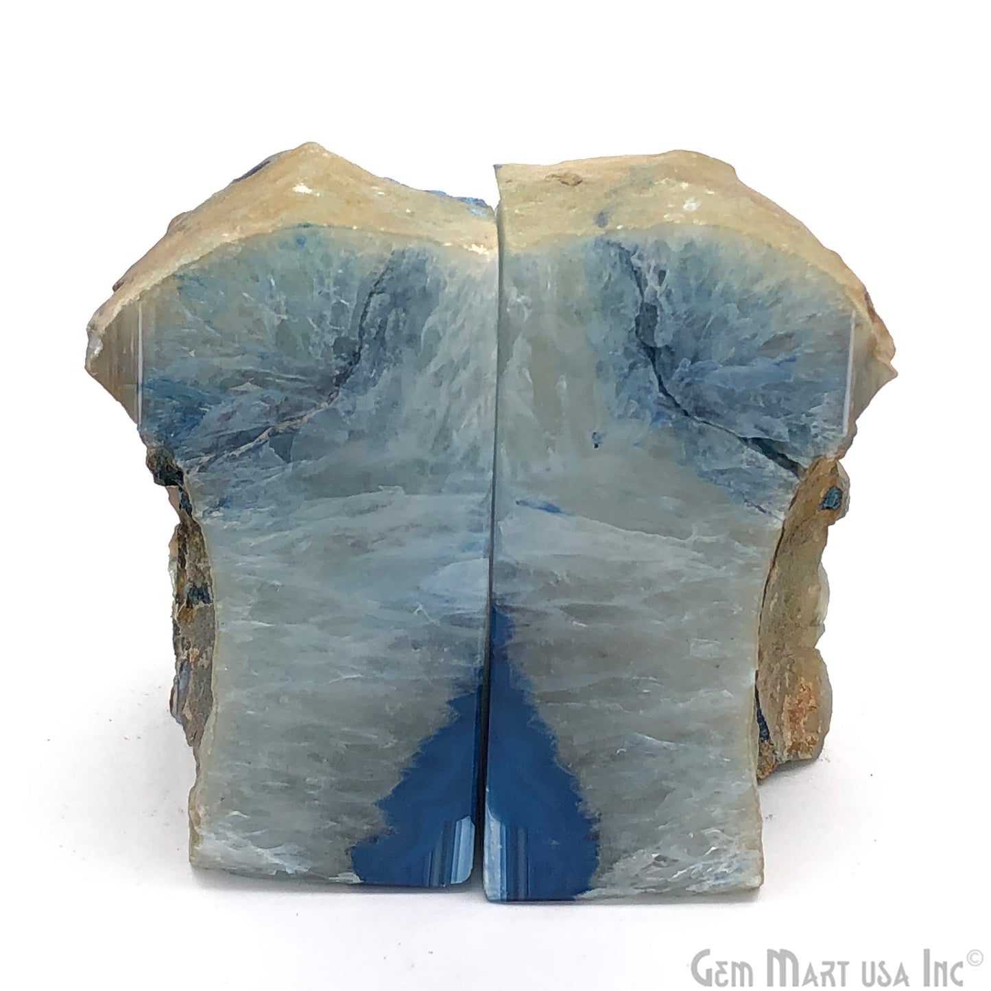 Large Geode Bookend. Blue Agate Bookend Pair. (3.1lbs, 4-5"inch). Mineral Rock Formation, Healing Energy Crystal, Home Decor. *Ships Free