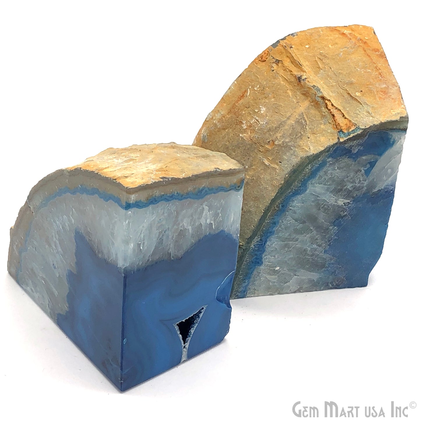 Large Geode Bookend. Blue Agate Bookend Pair. (3.1lbs, 6-7"inch). Mineral Rock Formation, Healing Energy Crystal, Home Decor. *Ships Free