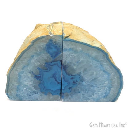 Large Geode Bookend. Blue Agate Bookend Pair. (3.1lbs, 5-6"inch). Mineral Rock Formation, Healing Energy Crystal, Home Decor. *Ships Free