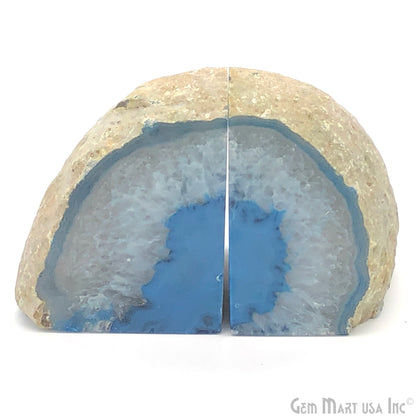 Large Geode Bookend. Blue Agate Bookend Pair. (3.1lbs, 5-6"inch). Mineral Rock Formation, Healing Energy Crystal, Home Decor. *Ships Free