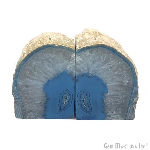 Large Geode Bookend. Blue Agate Bookend Pair. (3.1lbs, 5-6"inch). Mineral Rock Formation, Healing Energy Crystal, Home Decor. *Ships Free