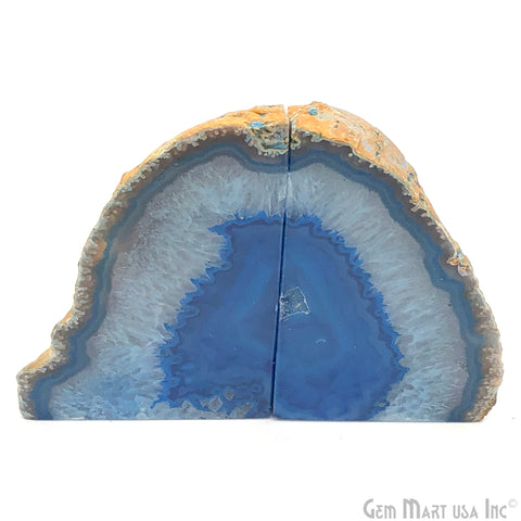 Large Geode Bookend. Blue Agate Bookend Pair. (3lbs, 6-7"inch). Mineral Rock Formation, Healing Energy Crystal, Home Decor. *Ships Free