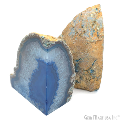 Large Geode Bookend. Blue Agate Bookend Pair. (3lbs, 6-7"inch). Mineral Rock Formation, Healing Energy Crystal, Home Decor. *Ships Free
