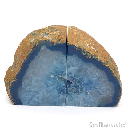 Large Geode Bookend. Blue Agate Bookend Pair. (3.3lbs, 5-6"inch). Mineral Rock Formation, Healing Energy Crystal, Home Decor. *Ships Free