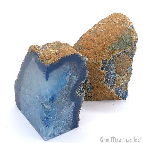 Large Geode Bookend. Blue Agate Bookend Pair. (3.3lbs, 5-6"inch). Mineral Rock Formation, Healing Energy Crystal, Home Decor. *Ships Free