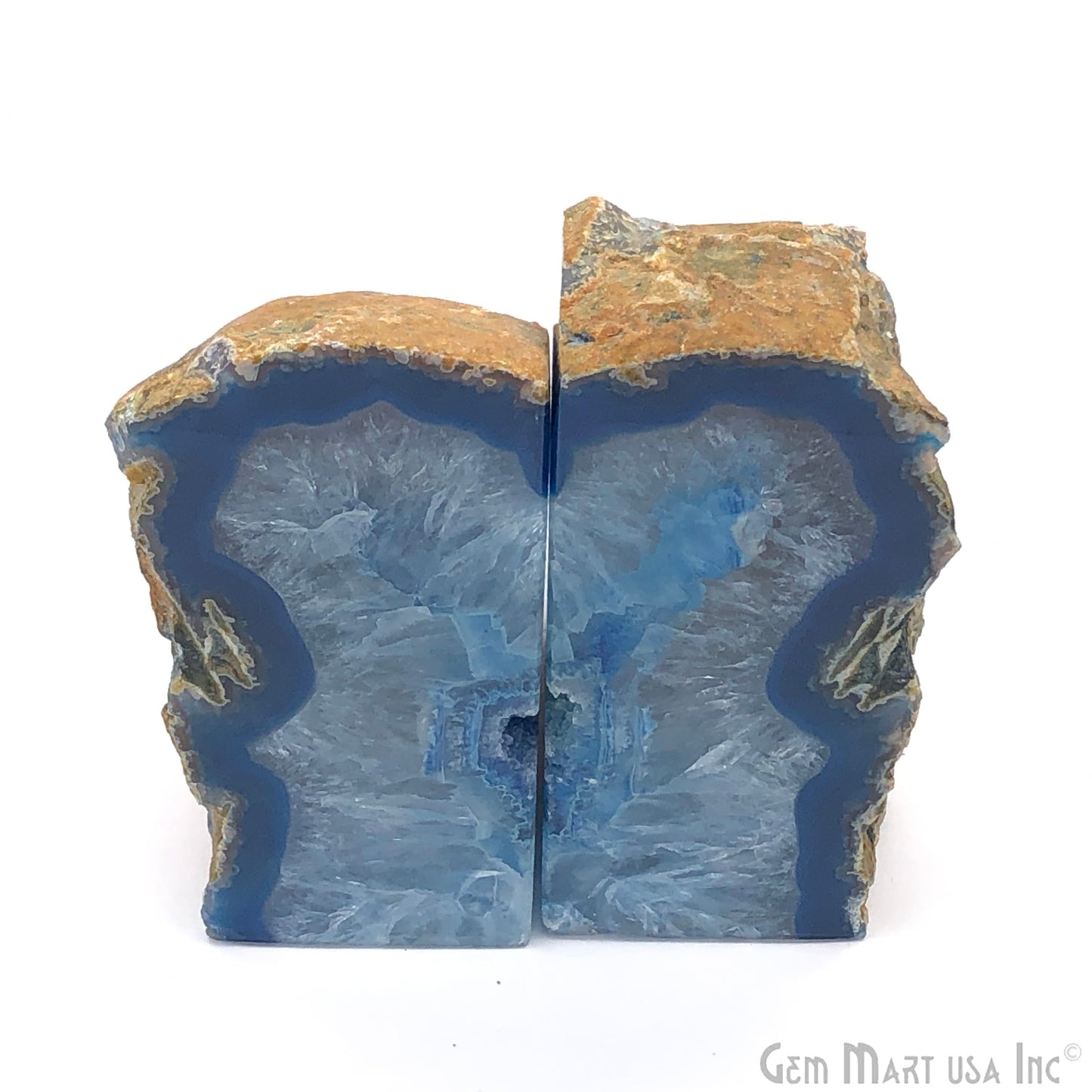 Large Geode Bookend. Blue Agate Bookend Pair. (3.3lbs, 5-6"inch). Mineral Rock Formation, Healing Energy Crystal, Home Decor. *Ships Free