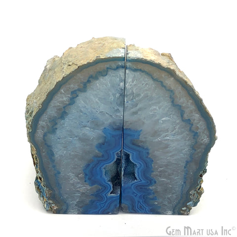 Large Geode Bookend. Blue Agate Bookend Pair. (3.3lbs, 5-6"inch). Mineral Rock Formation, Healing Energy Crystal, Home Decor. *Ships Free
