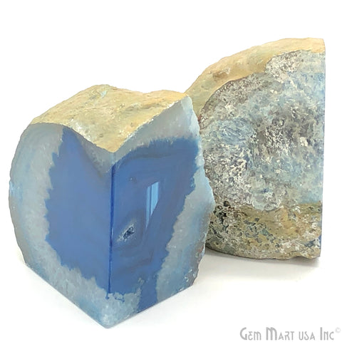 Large Geode Bookend. Blue Agate Bookend Pair. (2.9lbs, 4-5"inch). Mineral Rock Formation, Healing Energy Crystal, Home Decor. *Ships Free