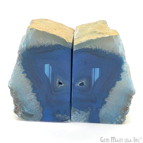 Large Geode Bookend. Blue Agate Bookend Pair. (2.9lbs, 4-5"inch). Mineral Rock Formation, Healing Energy Crystal, Home Decor. *Ships Free