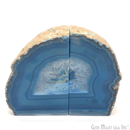 Large Geode Bookend. Blue Agate Bookend Pair. (2.6lbs, 4-5"inch). Mineral Rock Formation, Healing Energy Crystal, Home Decor. *Ships Free