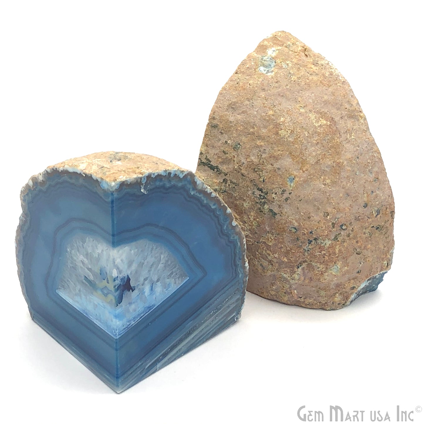 Large Geode Bookend. Blue Agate Bookend Pair. (2.6lbs, 4-5"inch). Mineral Rock Formation, Healing Energy Crystal, Home Decor. *Ships Free